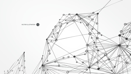 Dotted lines connected to the abstract graphics, network connections.のイラスト素材