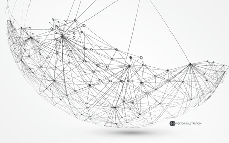 Dotted lines connected to the abstract graphics, network connections.のイラスト素材