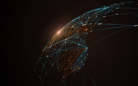 Dotted lines connected to the abstract graphics, network connections.のイラスト素材
