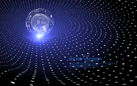 The curve forms a three-dimensional swirl shape, gravitational wave concept, technology background design.のイラスト素材