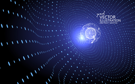 The curve forms a three-dimensional swirl shape, gravitational wave concept, technology background design.のイラスト素材
