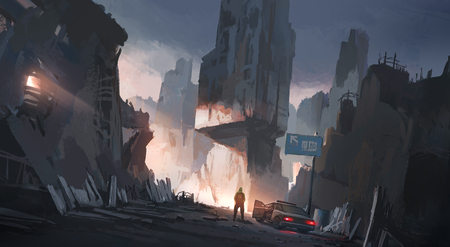 Human city after the war, digital illustrationの写真素材
