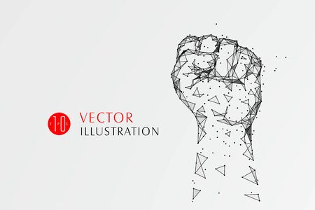 The symbol of the fist composed of the dotted line symbolizes the moral of the struggle and progress, vector illustration.のイラスト素材