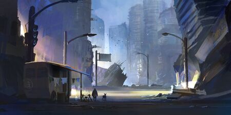 The surviving human beings in the abandoned city, digital illustration.の写真素材