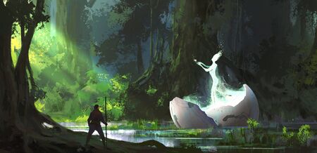 Alien in the forest, digital painting.の写真素材