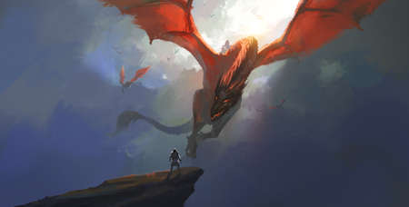 Greet the final battle alone, digital painting.の写真素材
