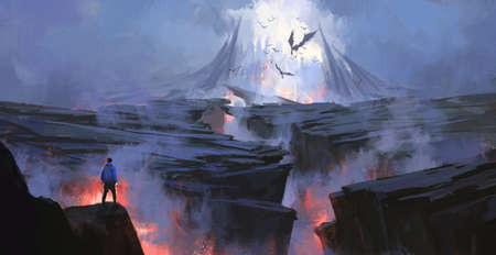A person facing the purgatory world, digital painting.の写真素材