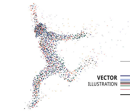 Colored polka dots composed of jumping people, vector illustration.のイラスト素材
