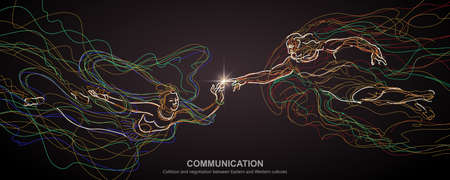 Collision and negotiation between Eastern and Western culturesのイラスト素材