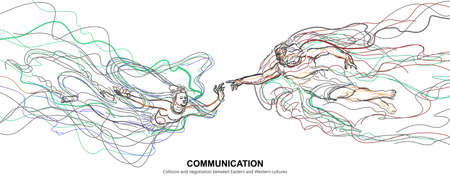 Collision and negotiation between Eastern and Western culturesのイラスト素材