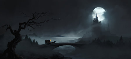 Magical scene with carriage, 3D illustration.の写真素材