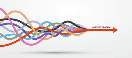 Multiple colored ropes converging into arrows in the same direction, vector graphics.のイラスト素材
