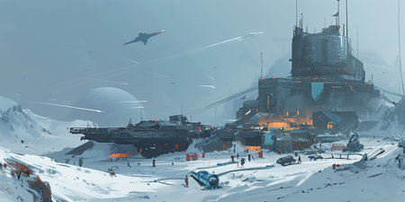 Human military base on a cold alien planet, concept designの素材