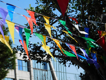 Colorful plastic flags in Glyfada, Greece