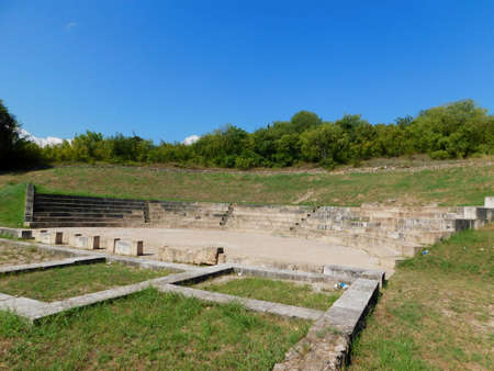 The ancient theater of the town of Mieza, in Macedonia, Greece, where Aristotle educated the young Alexander the Great, between 343 and 340 BCEの写真素材