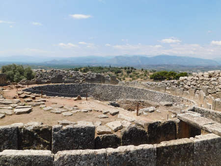A circular burial enclosure inside the ancient prehistoric citadel of Mycenaeの写真素材