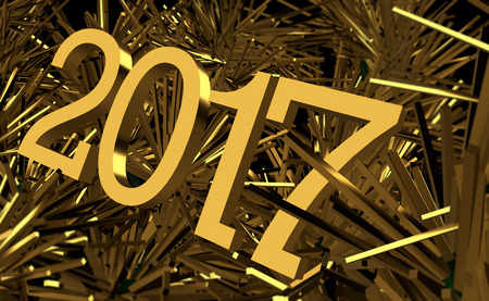 2017 New Year, Creative Image, Gold Christmas tree graphic. Excellent desktop or unfolding for the...
