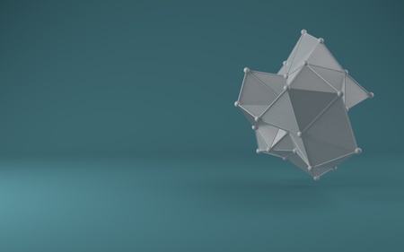 Dark gray pearl 3D polygonal design on a blue backgroundの写真素材