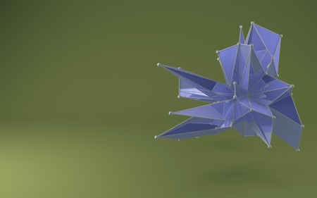 Blue 3D polygonal design on a green backgroundの写真素材