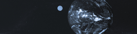 Earth and the moon, panorama view of the cosmos.