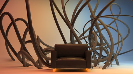 Armchair with abstract lines in the background, an interesting solution for promotions and discounts in your storeの写真素材