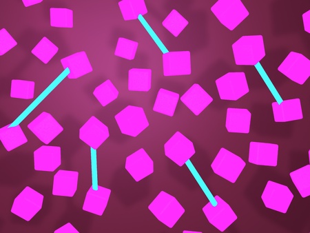 Abstract flying in the dark pink cubes and turquoise lines. 3d rendering.の写真素材
