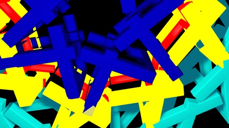 3d rendering. Industrial creative background stripes and a variety of multi-colored cubic figures