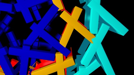 3d rendering. Industrial creative background stripes and a variety of multi-colored cubic figuresの写真素材