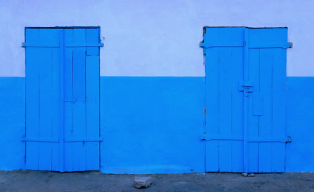 Blue doors-Saint Louis du Senegalの写真素材
