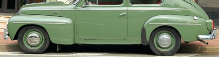 BIARRITZ, FRANCE-SEPTEMBER 7, 2014: The owner of the vehicle exhibits his classical Volvo in the...