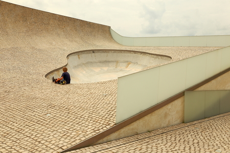 BIARRITZ, FRANCE - JULY 28, 2014: Skater boy trains his hobby in the skate park on July 28, in Biarritz-France.のeditorial素材