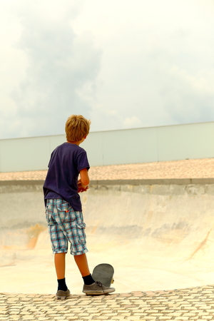 BIARRITZ, FRANCE - JULY 28, 2014: Skater boy trains his hobby in the skate park on July 28, in Biarritz-France.のeditorial素材