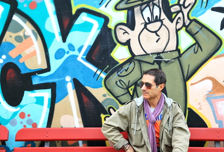 SOKOA,FRANCE-MAY 16, 2015: Local artists decorate the walls of the port area on May 16, in Sokoa, France.のeditorial素材