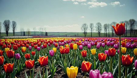 Tulip fields in the Netherlands. Spring landscape with tulips.の素材