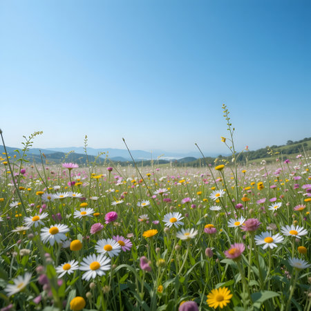 Beautiful meadow with daisies and chamomilesの素材