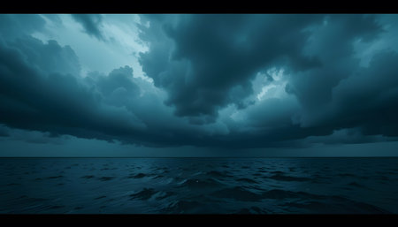 Dark stormy sky over the sea. 3d render illustration.の素材