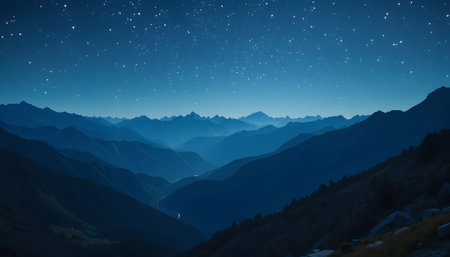 Mountains at night with stars in the sky, 3d renderの素材