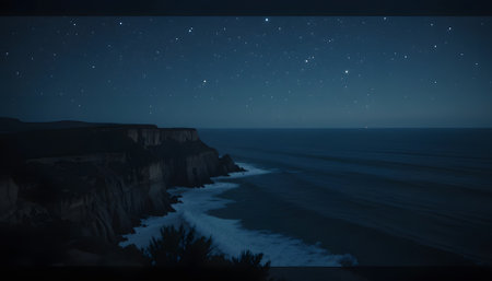 Night sky with stars and moon over the ocean. 3d renderingの素材