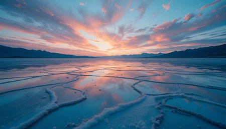 Beautiful sunset over Lake Baikal in winter, Siberia, Russiaの素材