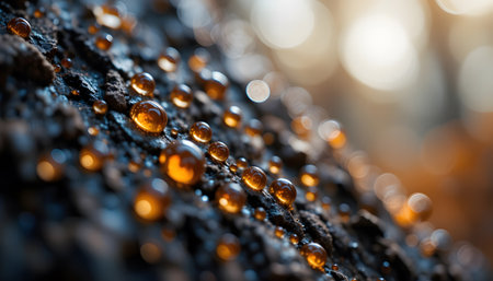 Macro shot of resin droplets on tree barkの素材