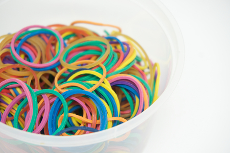 Multi-Color Rubber Band in clear plastic boxの写真素材