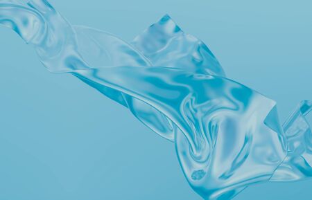 Beauty fashion smooth elegant flying blue satin cloth. Abstract 3d monochrome background.の写真素材