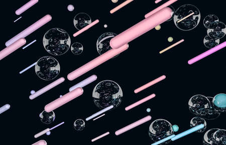 Futuristic geometric dynamic lines shape with bubbles background. Abstract 3d art background.