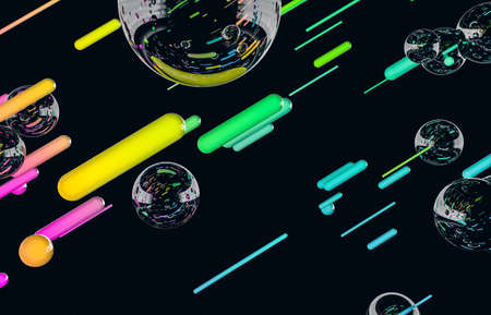 Futuristic geometric dynamic lines shape with bubbles background. Abstract 3d art background.