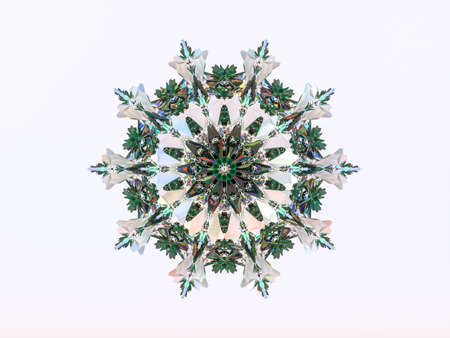 Abstract 3d geometric crystal mandala flower with iridescent texture. faceted gem, winter snowflake.の写真素材