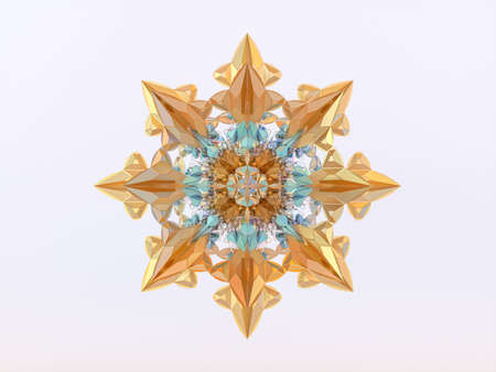 Abstract 3d geometric crystal mandala flower with iridescent texture. faceted gem, winter snowflake.の写真素材