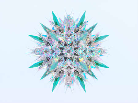 Abstract 3d geometric crystal mandala flower with iridescent texture. faceted gem, winter snowflake.