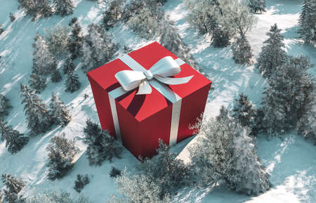 Abstract winter forest scene. Christmas holiday background. 3d render.の写真素材