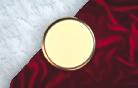 Luxury golden cylinder box on red and white