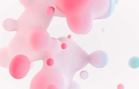 Abstract 3d art background. Holographic floating liquid blobs, soap bubbles, metaballs.